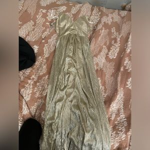 Beautiful gold open back prom looking dress